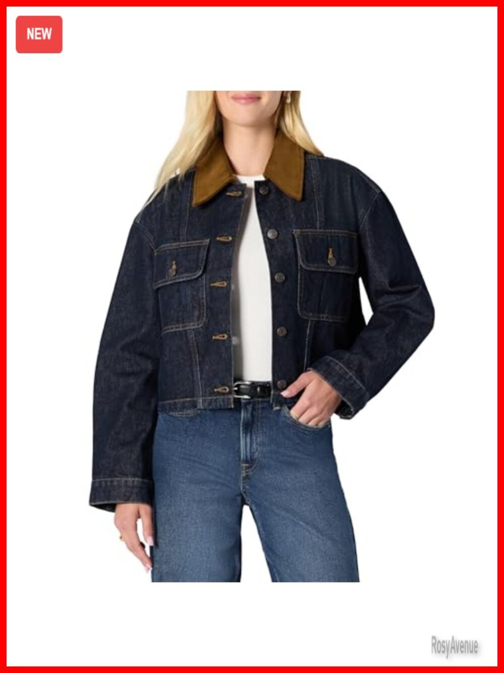Oversized Cropped Denim Jacket with Corduroy Collar